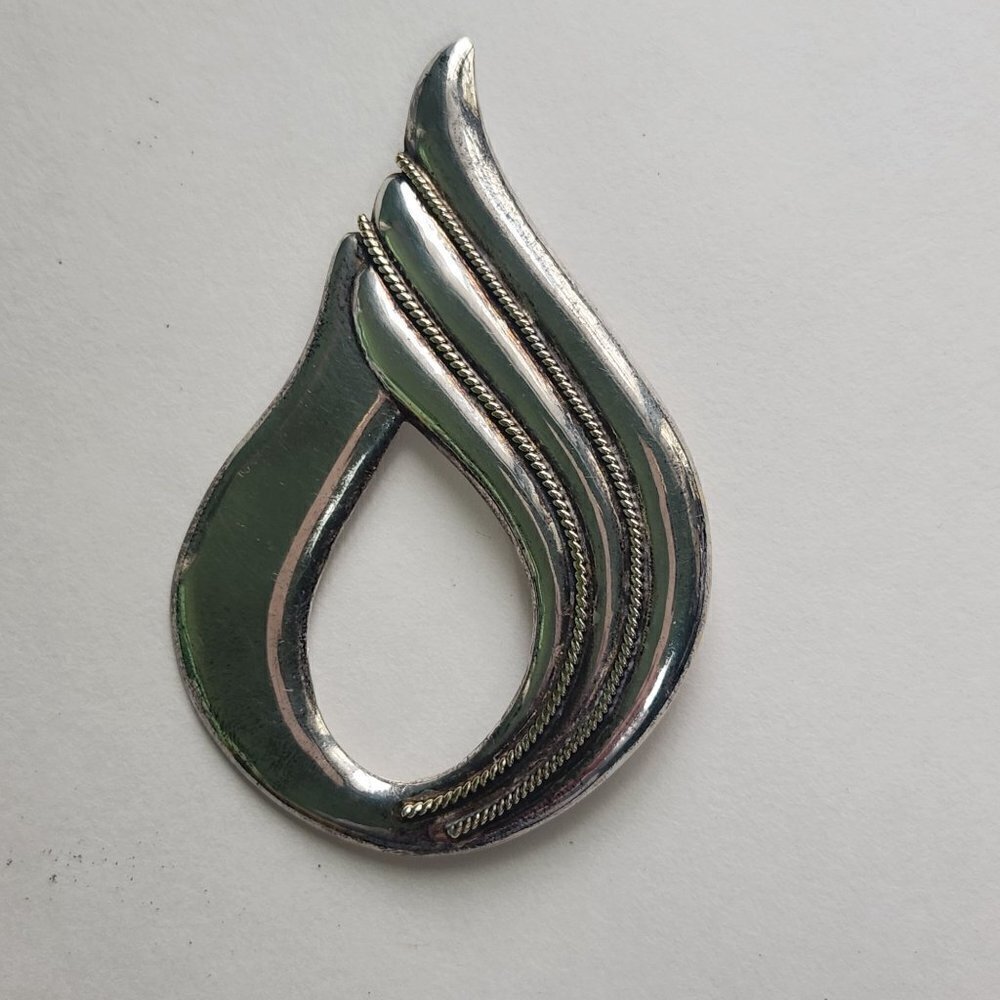 Vintage Modernist Statement Sterling Silver 925 Large Teardrop Brooch